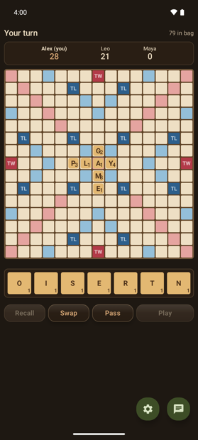 Wordseat running on an Android phone